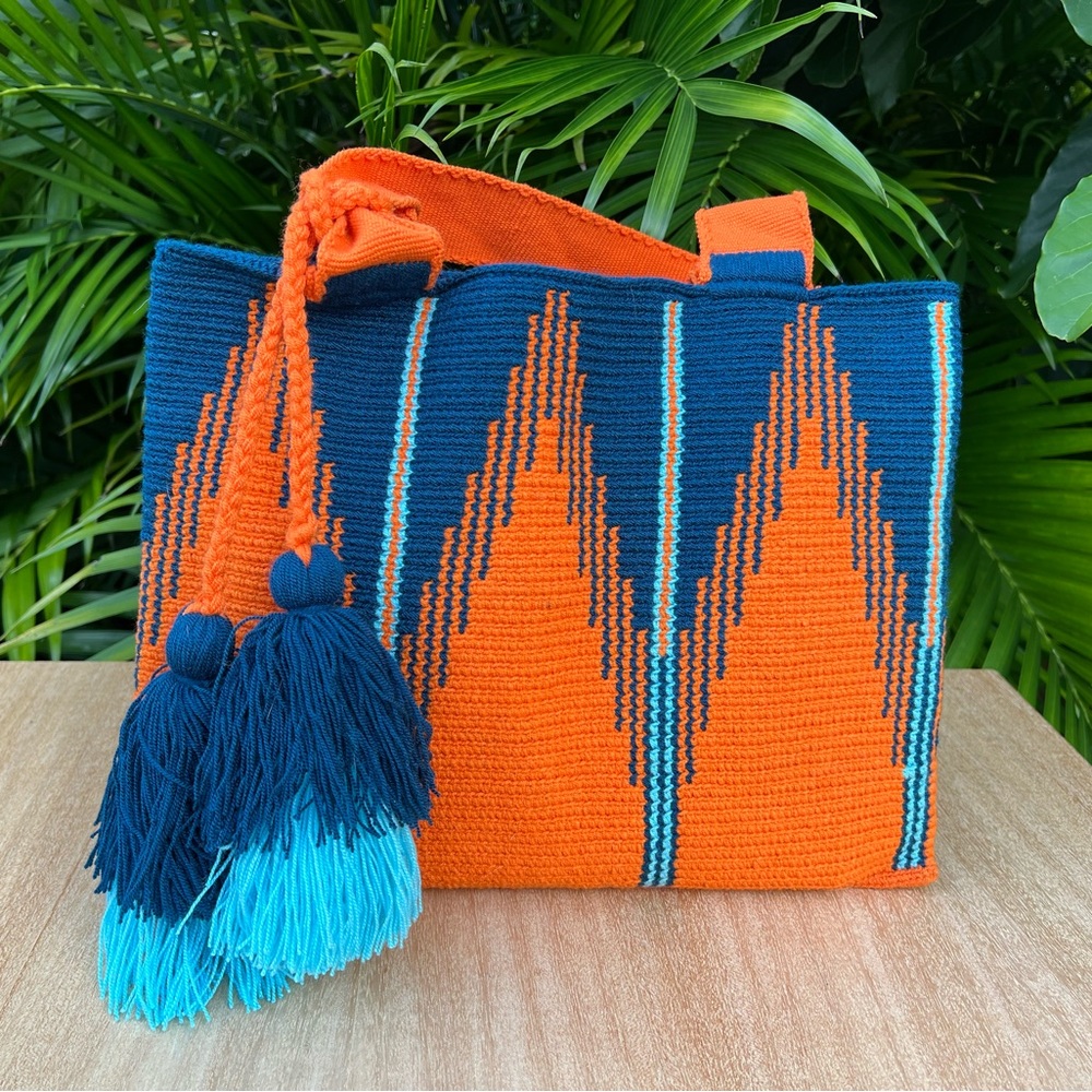 Hand Knit Shoulder Bag - Colorful Computer Bag - Vibrant Beach/Market Bag